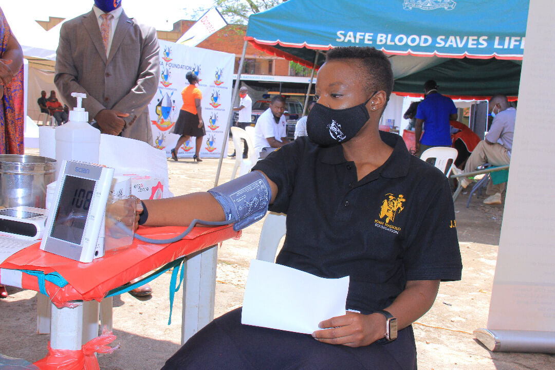 Princess Joan Nassolo Tebatagwabwe donates blood at the Kabaka Foundation drive